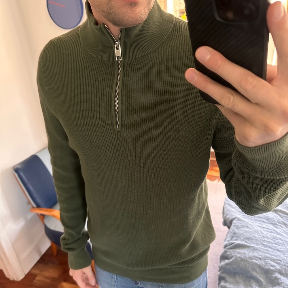 H&M Men's Forest Green Zip-Up Sweater